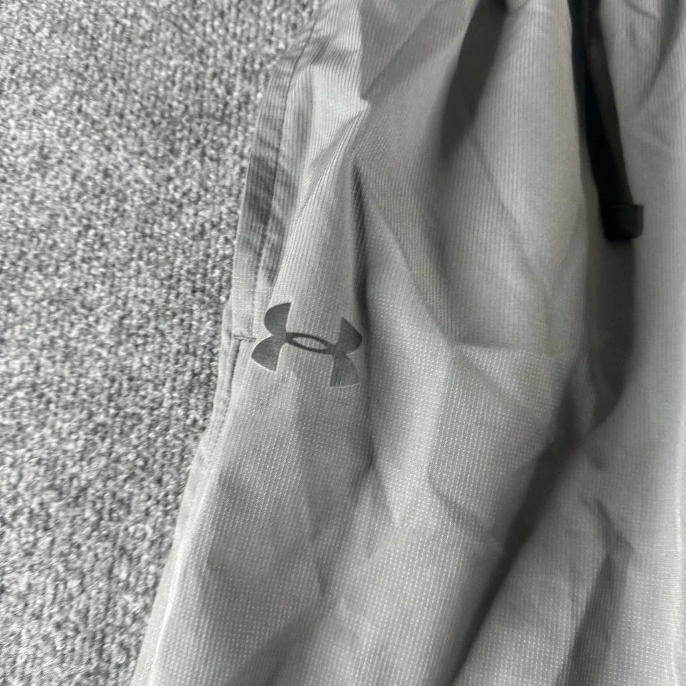 Under Armour Track Pants Mens S Gray Woven Elastic Waist Pockets Logo Loose